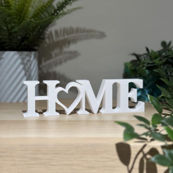 Cute Decorative HOME Sign – Cosy home decor, freestanding word block, modern shelf ornament, heart accent, housewarming gift, cute decor