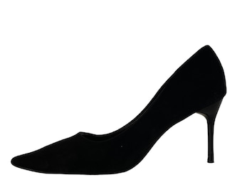 Eleganti décolleté in finta pelle scamosciata nera – Tacco alto classico, 8 cm, taglia 37,5