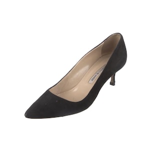 Manolo Blahnik Black Suede Pumps – Elegant Kitten Heel, Size 36.5 IT