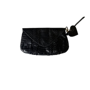 Vintage Fab Black Python Leather Clutch Snake Skin Bag Wristlet Evening Bag Designer Handbag Women