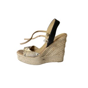 Som Mits Espadrille Wedge Sandals EU 37,5 | EU 38 Beige Snake Print Leather Platform Heels Summer