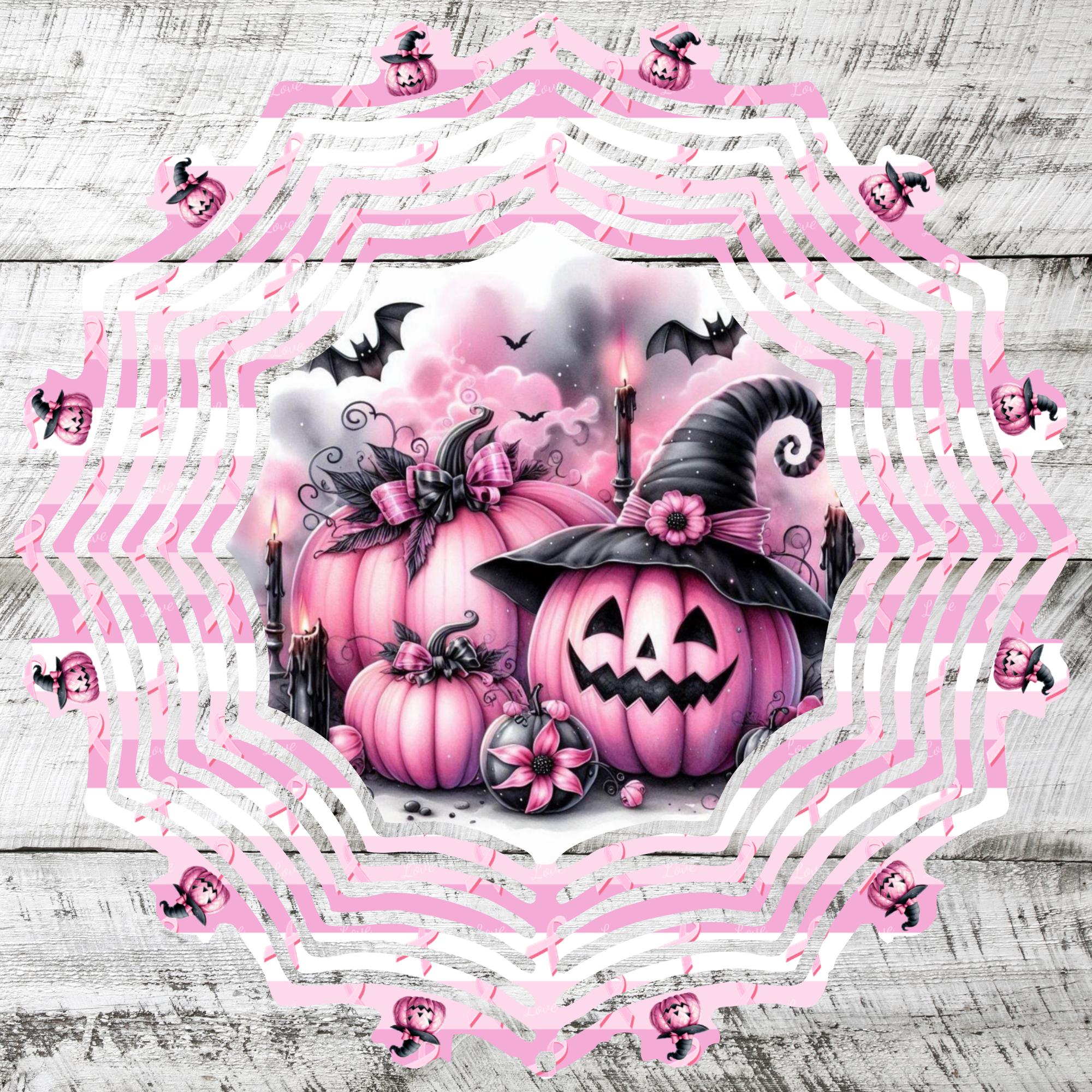 Pink Halloween Wind Spinner PNG: Witch Hat Jack-O'-Lantern Sublimation Design