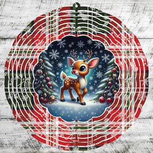 Christmas Deer Wind Spinner PNG – Cute Reindeer Sublimation File, Plaid Holiday Design, Winter Digital Download