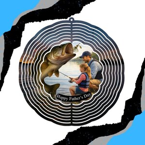 Fishing Father’s Day Wind Spinner PNG, Bass Fishing Dad Gift, Father Son Fishing Design, 8 Inch Wind Spinner Sublimation, Fisherman Dad image 2