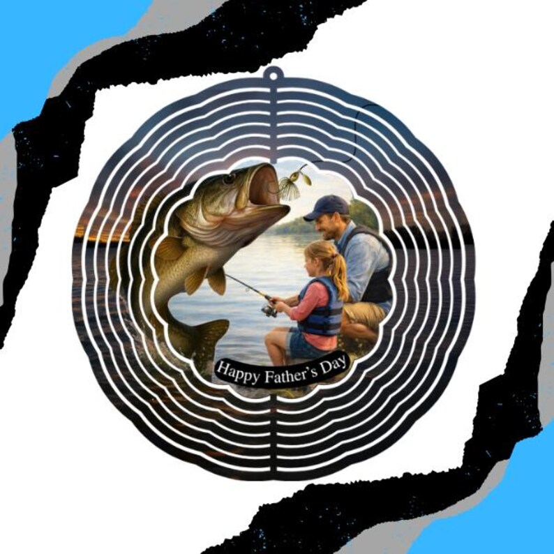 Fishing Father’s Day Wind Spinner PNG, Bass Fishing Dad Gift, Father Son Fishing Design, 8 Inch Wind Spinner Sublimation, Fisherman Dad image 2