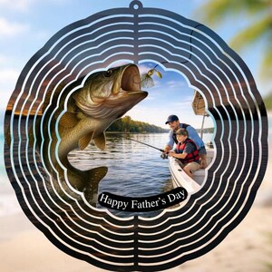 Fishing Father’s Day Wind Spinner PNG, Bass Fishing Dad Gift, Father Son Fishing Design, 8 Inch Wind Spinner Sublimation, Fisherman Dad image 1