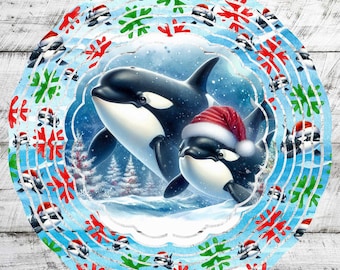 Orca Whale Weihnachten Wind Spinner PNG: Urlaub Sublimation Design (Digitale Datei)