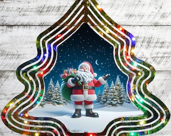 Molinillo de viento de Papá Noel PNG: Diseño de sublimación de árbol de Navidad (Archivo digital para Cricut)