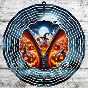 Halloween Ghost Pumpkin Zipper 8 Inch Wind Spinner PNG
