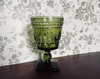 1970s Indiana Glass Avocado Green Colony Parklane Water Goblet - 1 Available