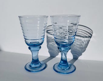 Retro 1990s Libby Blue Sirrus Water Goblets - Set of 2