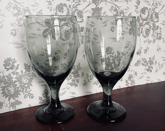 Short Stemmed Smoky Grey Large Water Goblets - Set of 2
