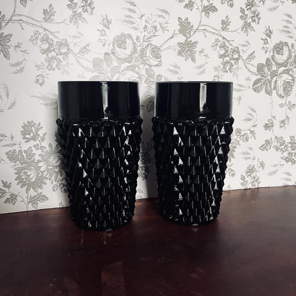 Vasos con punta de diamante negro Cameo de Indiana Glass Co., década de 1960 (juego de 2)