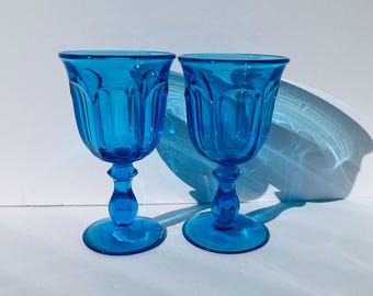 Vintage Imperial Glass Williamsburg Blue Water Goblets - Set of 2
