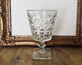 Vintage 1950s Imperial Glass Co. Williamsburg Criss Cross Clear Glass Goblet - 1 Available