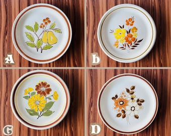 Vintage 1970's "Your Choice" Floral Stoneware Dinner Plates - Mix & Match