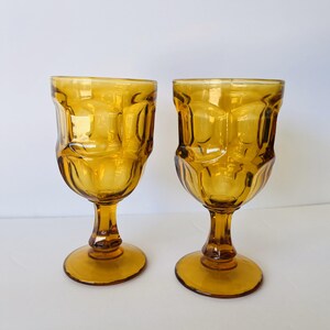 Vintage 1960s Libbey Ashburton Amber Goblets - Set of 2