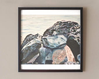 Italian Riviera Oil Painting: Coastal Mediterranean Landscape Artwork