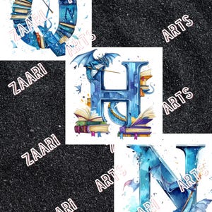 Alfabet aquarel png 26 letters ijsdraak thema clipart, digitale print illustratie set, stickers plakboek, ongewenste dagboek, papier ambachten