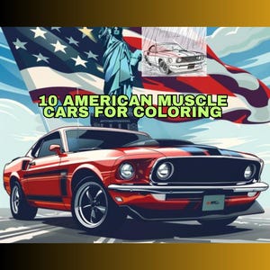 10 páginas para colorear de Muscle Cars para niños y adultos / Páginas para colorear de Muscle Cars para imprimir / Páginas para colorear de coches / Páginas de Muscle Cars estadounidenses /