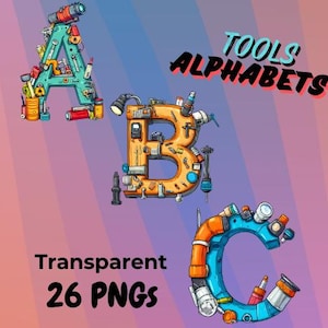Clipart alfabetu Fantazyjny styl - Natychmiastowe pobieranie, Chłopiec Dziecko, On Tata Ojciec, Zestaw ABC, 26 png, Zestaw podświetlanych liter
