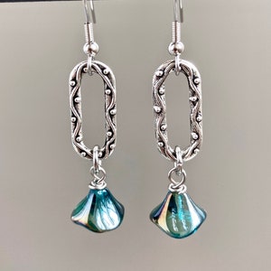 Teal Flower Earrings - Czech Glass Earrings, Botanical Jewelry, Floral Jewelry, Nature Gift, Gift for Woman, Nature Gift, Friend Gift
