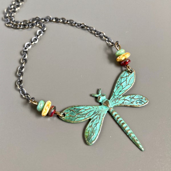 Dragonfly Necklace - Dragonfly Jewelry, Patina Jewelry, Nature Jewelry, Nature Gift, Gift for Woman, Dragonfly Gift, Birthday Gift