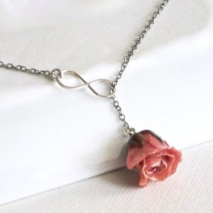 Pink Rosebud Infinity Lariat Necklace Real Rose Necklace - Etsy