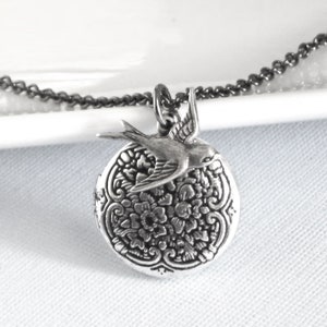 Small Silver Bird Locket Necklace, Bird Jewelry, Nature Jewelry, Keepsake Jewelry, Silver Locket, Girl Locket, Birthday Gift, Graduation