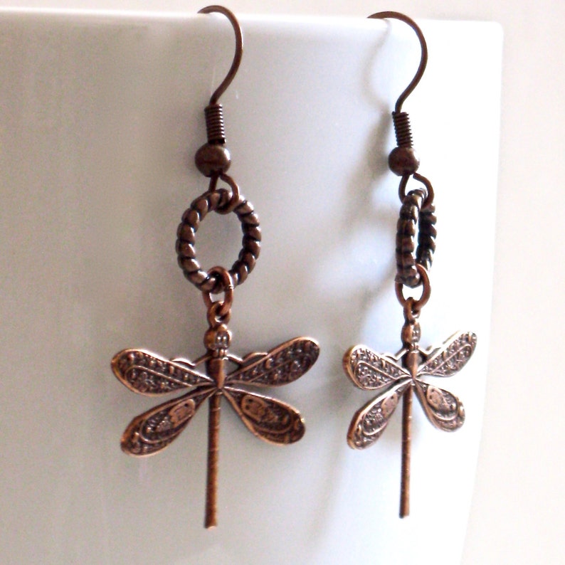 Copper Dragonfly Earrings Dragonfly Jewelry, Nature Jewelry, Garden Jewelry, Dragonfly Gift, Gift For Woman, Birthday Gift, Nature Lover image 5