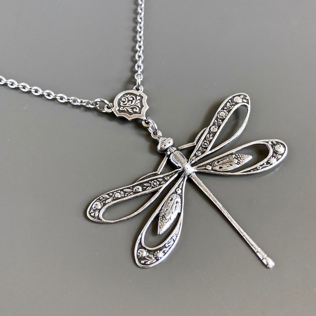 Silver Cutout Dragonfly Necklace Dragonfly Jewelry, Gift for Woman ...