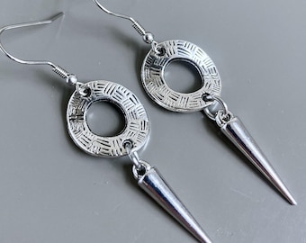 Silver Spike Hoop Earrings - Boho Earrings, Dagger Earrings, Gift for Woman, Birthday Gift, Teenager Gift, Boho Earrings