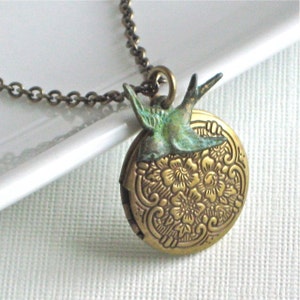 Small Brass Locket Bird Necklace - Bird Jewelry, Keepsake Necklace, Bird Lover Gift, Nature Jewelry, Gift for Nature Lover