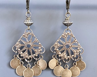 Brass Chandelier Earrings - Filigree, Brass Drop Earrings, Boho Earrings, Lightweight Earrings, Gift for Woman, Dressy Earrings