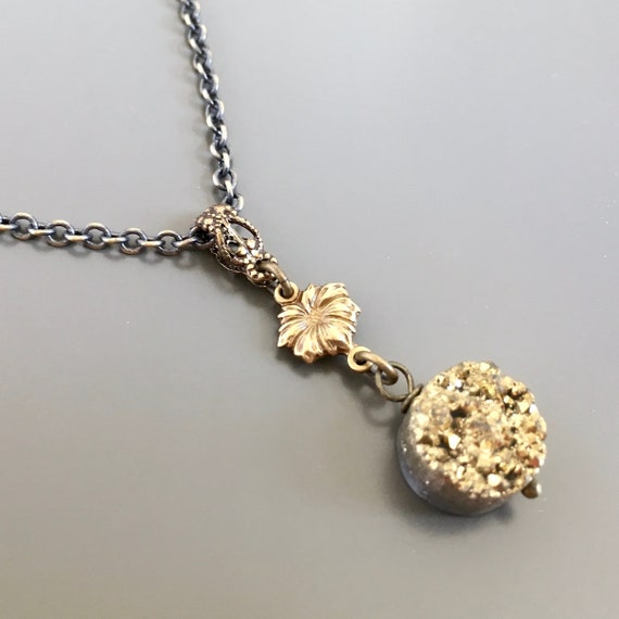 Gold Druzy Necklace - Titanium Druzy