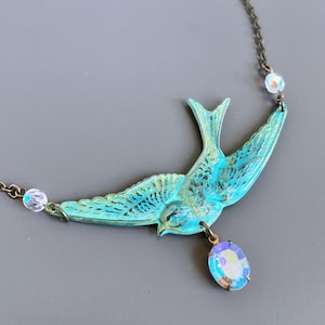 Bird Necklace - Patina Jewelry, Verdigris Jewelry, Bird Jewelry, Nature Jewelry, Gift for Woman, Large Bird, Bird Lover Gift, Birthday Gift