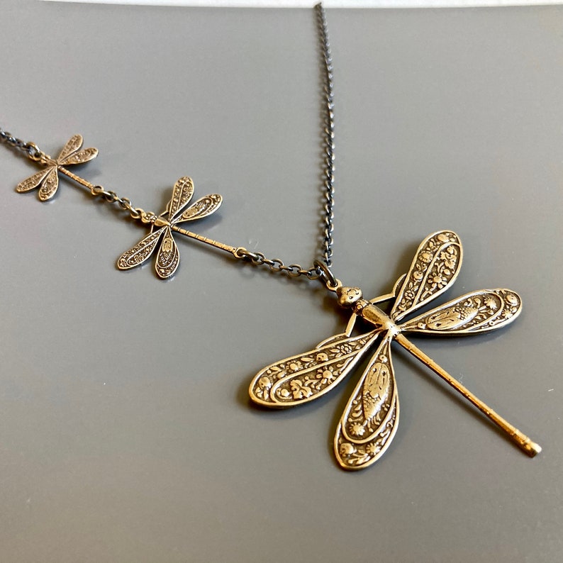 Brass Dragonfly Necklace Dragonfly Jewelry, Nature Jewelry, Garden Jewelry, Dragonfly Gift, Nature Gift, Gift for Woman, Birthday Gift image 1