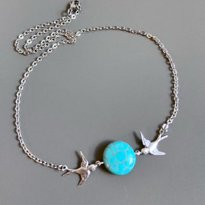 Turquoise Howlite Bird Necklace - Silver Bird Jewelry, Nature Gift, Bird Lover, Gift for Woman, Birthday, Christmas, Teacher, Bridesmaid