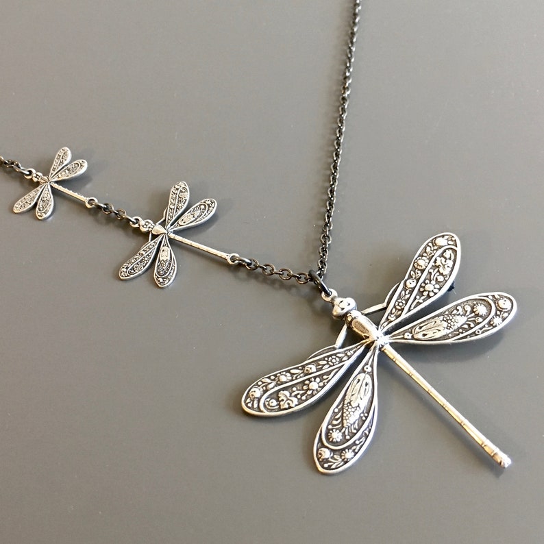 Silver Dragonfly Jewelry Silver Dragonfly Necklace Gift for | Etsy