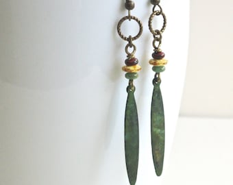 Boho Patina Earrings - Turquoise Earrings, Lightweight Earrings, Verdigris Earrings, Patina Jewelry