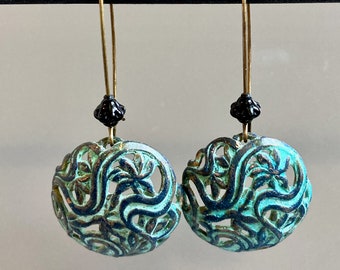 Patina Filigree Earrings - Verdigris Jewelry, Round Earrings, Lightweight Earrings, Gift for Woman, Birthday, Anniversary, Aqua Earrings