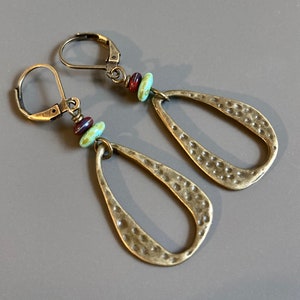 Boho Hoop Earrings -Brass Earrings, Lightweight Earrings, Boho Jewelry, Turquoise and Brass Earrings, Hoop Earrings, Gift for Woman