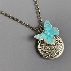 Small Butterfly Locket Necklace - Patina Jewelry, Butterfly Jewelry, Nature Gift, Nature Jewelry, Gift for Woman, Teen Girl Gift, Birthday