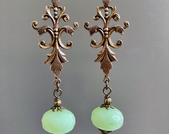 Orecchini decorati in ottone verde menta - Orecchini eleganti, orecchini eleganti, orecchini vittoriani, regalo per donna, regalo per amica, regalo per moglie, Natale