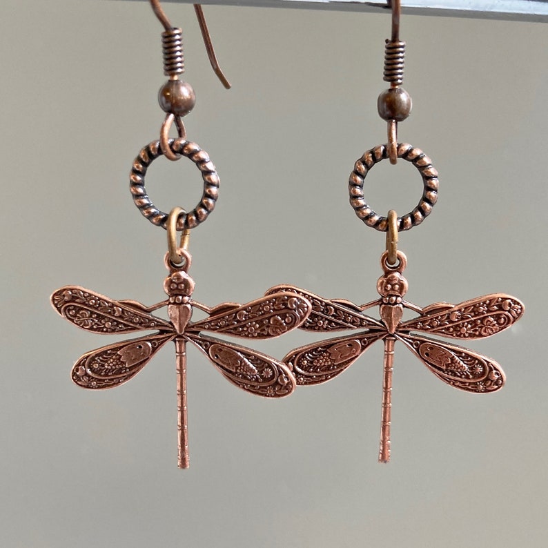 Copper Dragonfly Earrings Dragonfly Jewelry, Nature Jewelry, Garden Jewelry, Dragonfly Gift, Gift For Woman, Birthday Gift, Nature Lover image 1