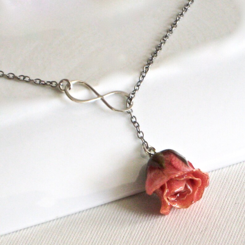 Pink Rosebud Infinity Lariat Necklace Real Rose Necklace - Etsy