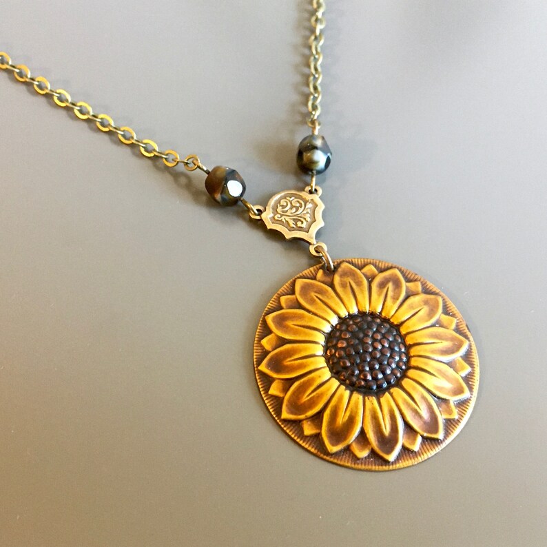 Large Sunflower Necklace Yellow Sunflower Flower Jewelry Etsy
