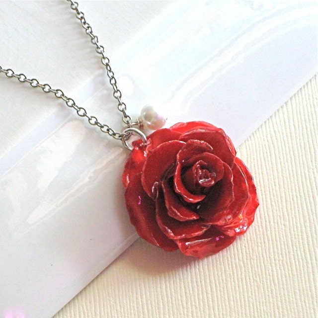 Real Flower Necklace Red Real Rose Natural Preserved Real - Etsy