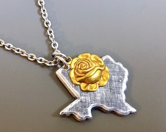 Yellow Rose Texas Necklace - Texas Jewelry, Silver Texas, Texas Gift, Gift for Woman, Birthday Gift, Graduation Gift, Christmas Gift