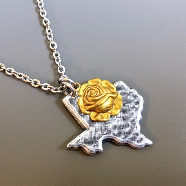 Yellow Rose Texas Necklace - Texas Jewelry, Silver Texas, Texas Gift, Gift for Woman, Birthday Gift, Graduation Gift, Christmas Gift